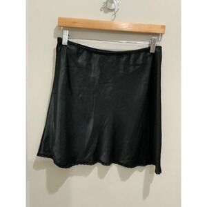 Vintage Maidenform Chantilly Black Satin Half Slip Lace Trim Side Slit USA M